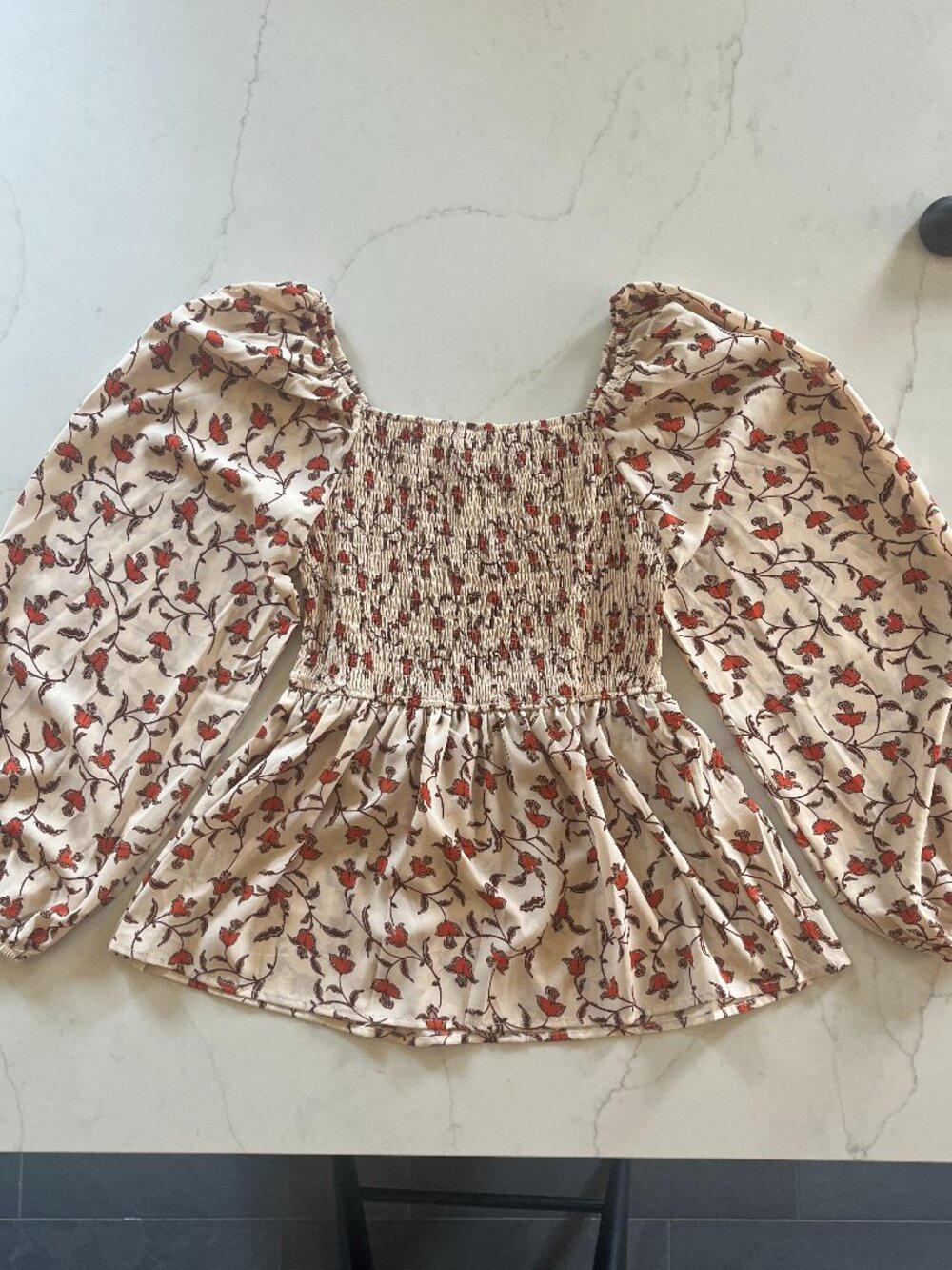 Hayden Los Angeles Smocked Peplum Square Neck Blouse